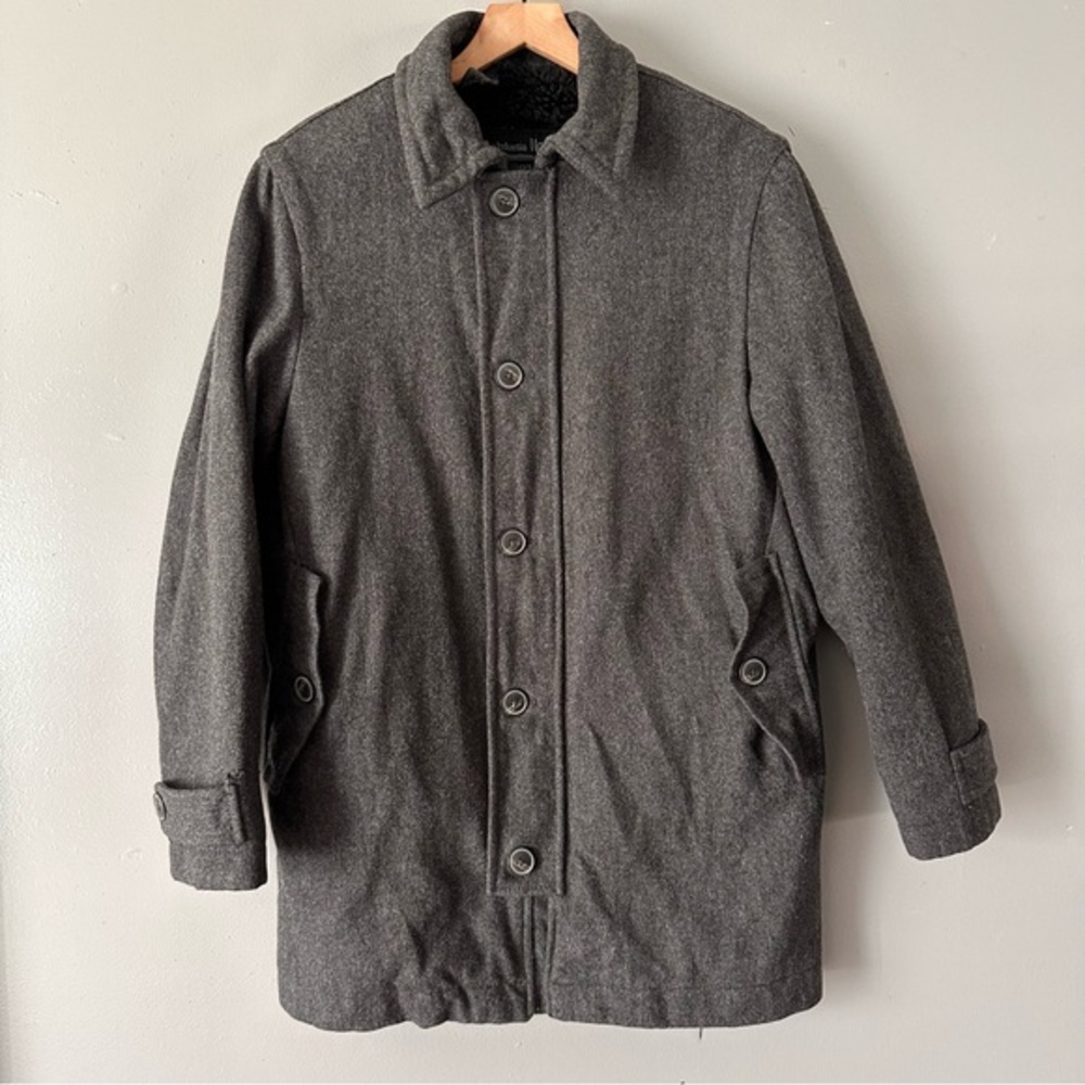Gap Men's Button Zip Down Wool Coat with Sherpa Lining | Charcoal Grey